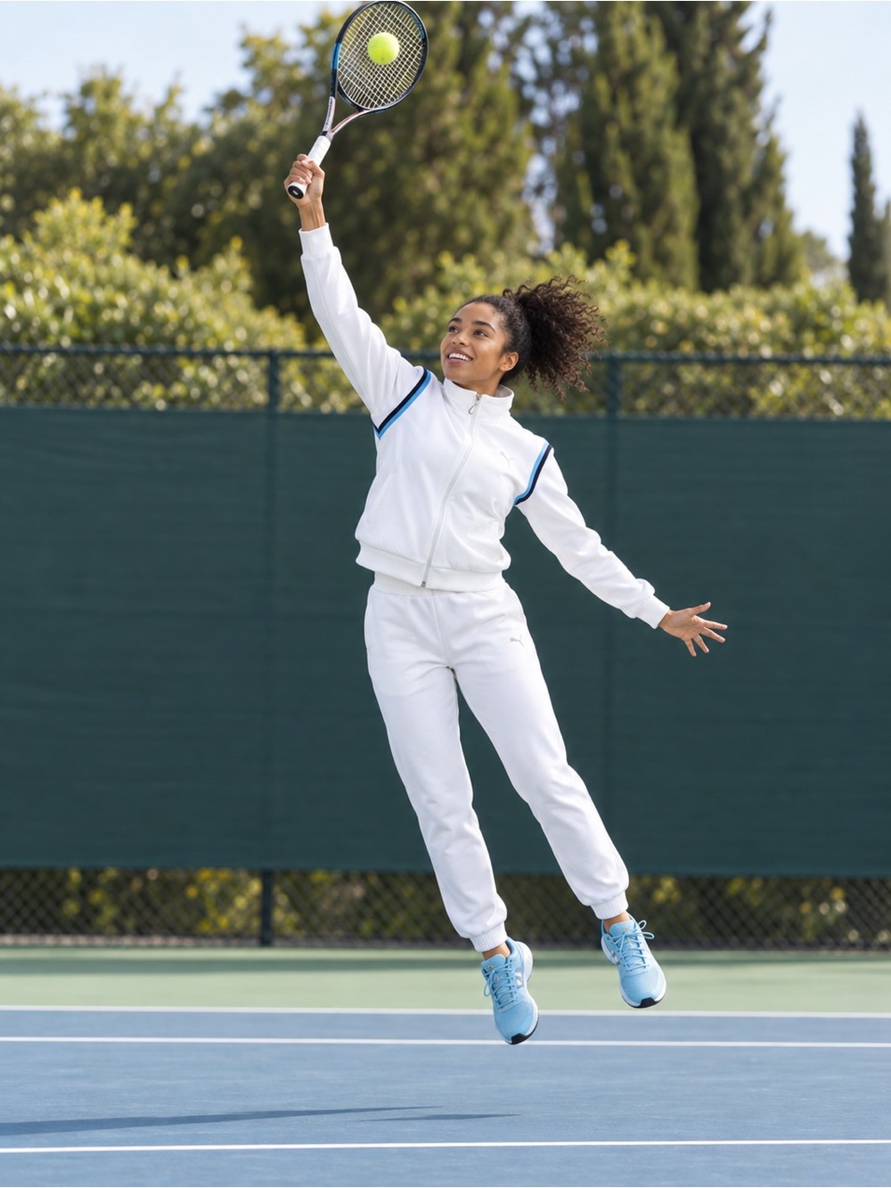 Puma Women’s Track Jacket + T-Shirt Set | White/Blue/Black | Medium - Picture 9 of 13